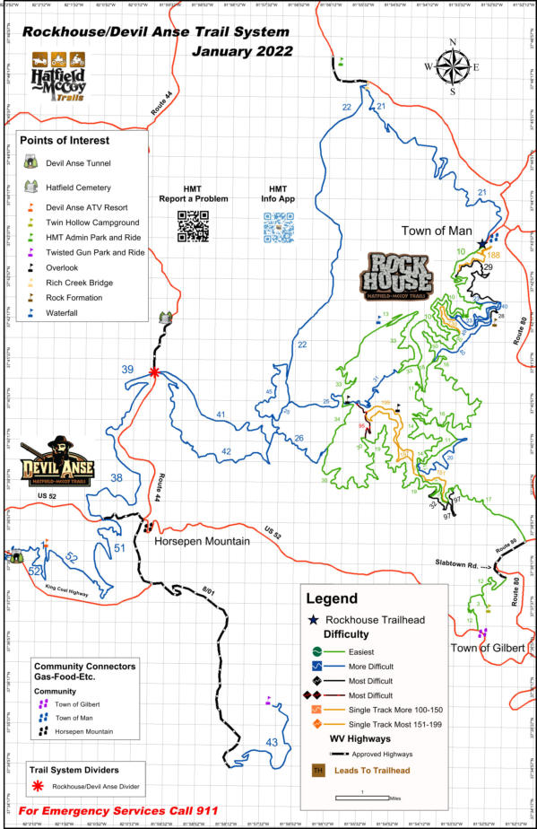 Rockhouse and Devil Anse Trail System trail map.